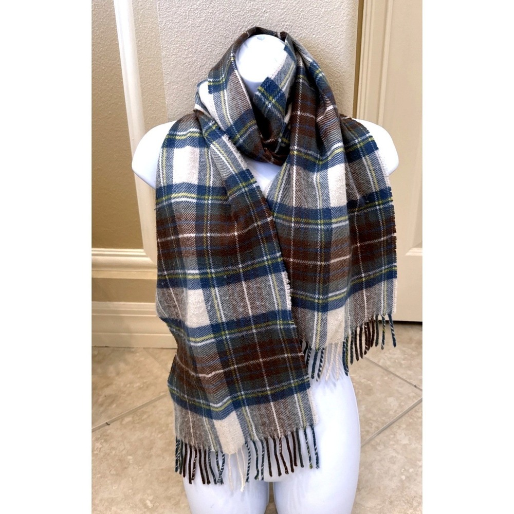 Clan Royal Stewart Muted Blue Tartan Lambswool Scarf Made in Scotland Fringed